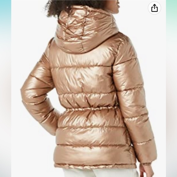 Metallic Heavyweight Puffer Jacket with Drawstring Waist - Picture 2 of 3